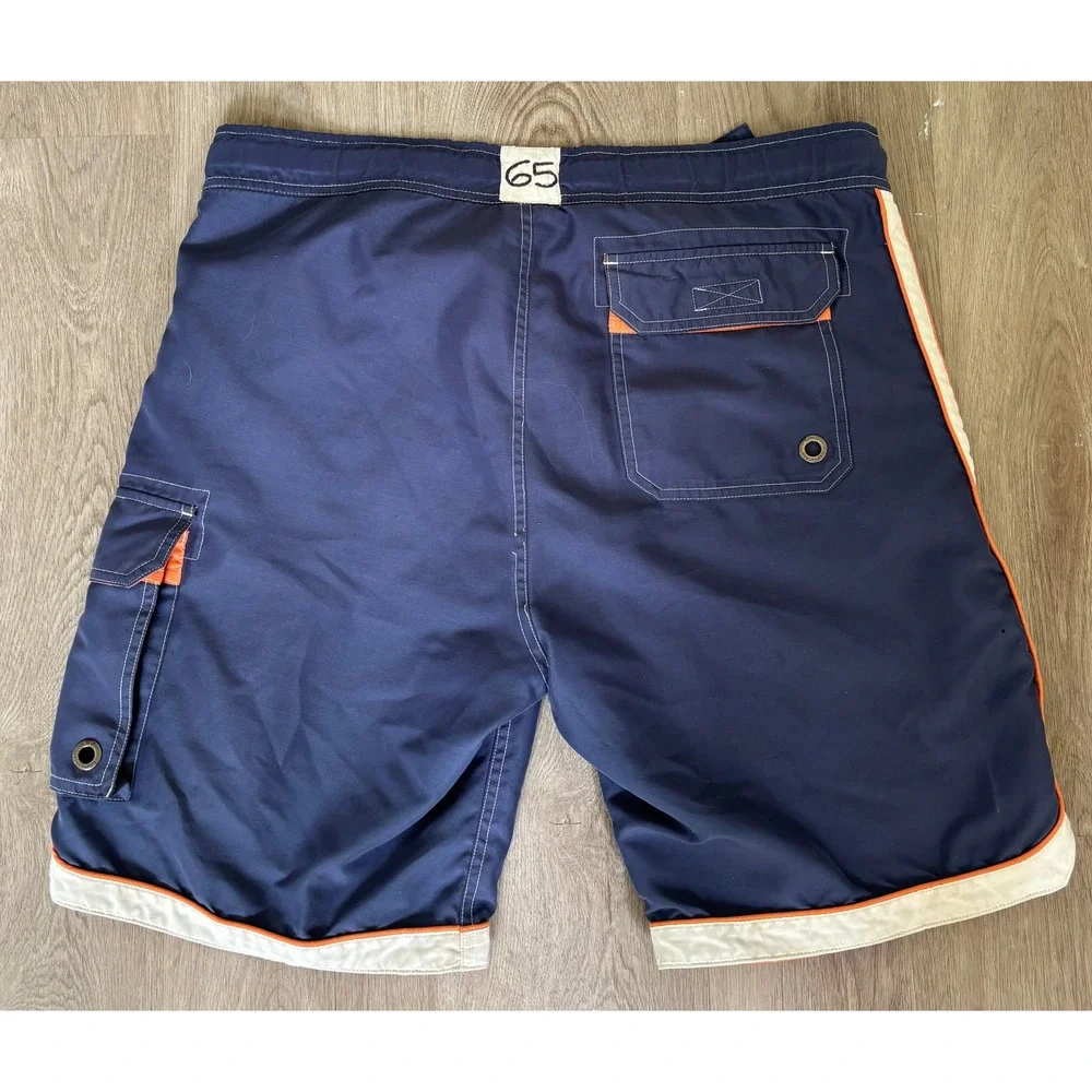 Duck Head Jeans Mens Navy Blue Board Shorts Orange White Stripe Cargo Size L